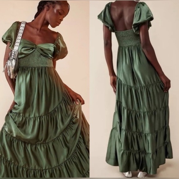 Free People Dresses & Skirts - Free People Sundrenched Silk Short Sleeve Maxi Dress